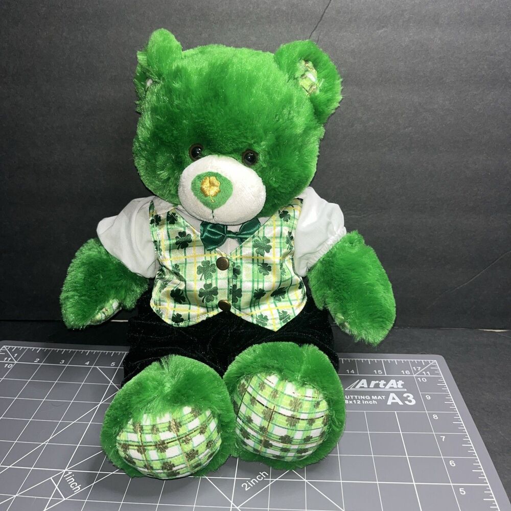 Build A Bear 15inch  2011 Lucky Green Plaid Plush Teddy Bear Limited Edition